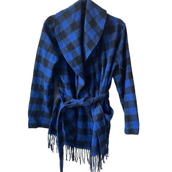 New POLO RALPH LAUREN Checked Fringe-Edge Belted Jacket Size Large - Picture 5 of 7